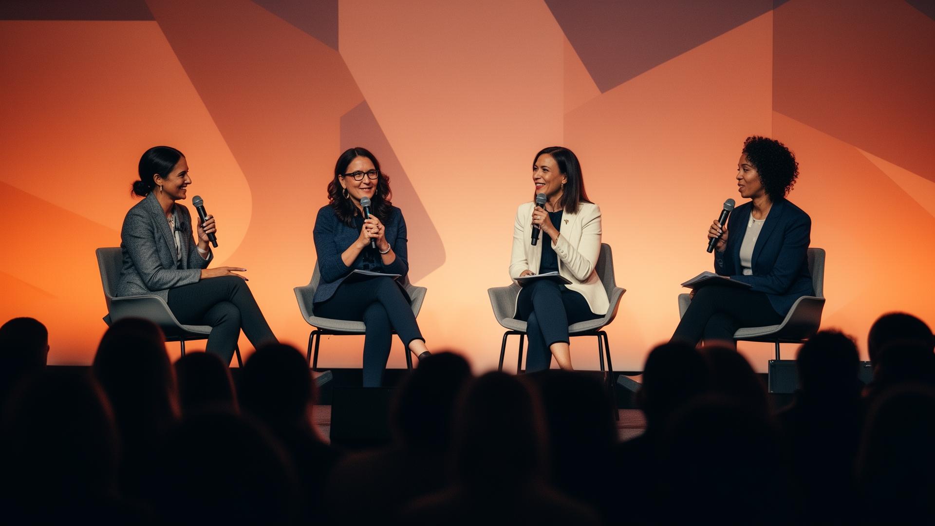 Panel of women speakers on a tech conference stage
